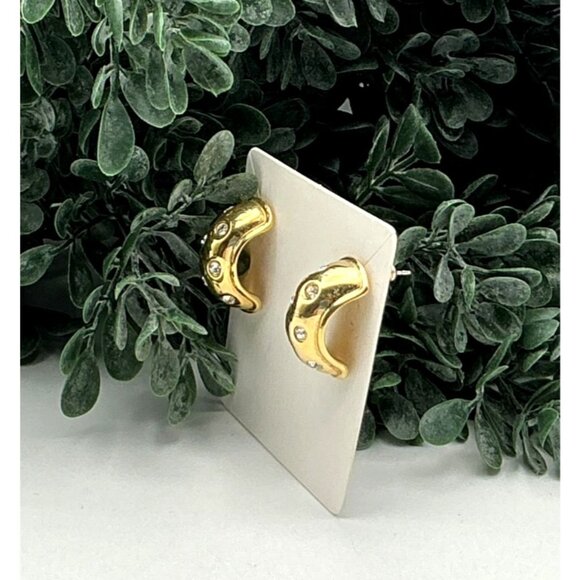 Gold tone Half Hoop Crystal Rhinestone Earrings By Nolan Miller - Picture 5 of 6